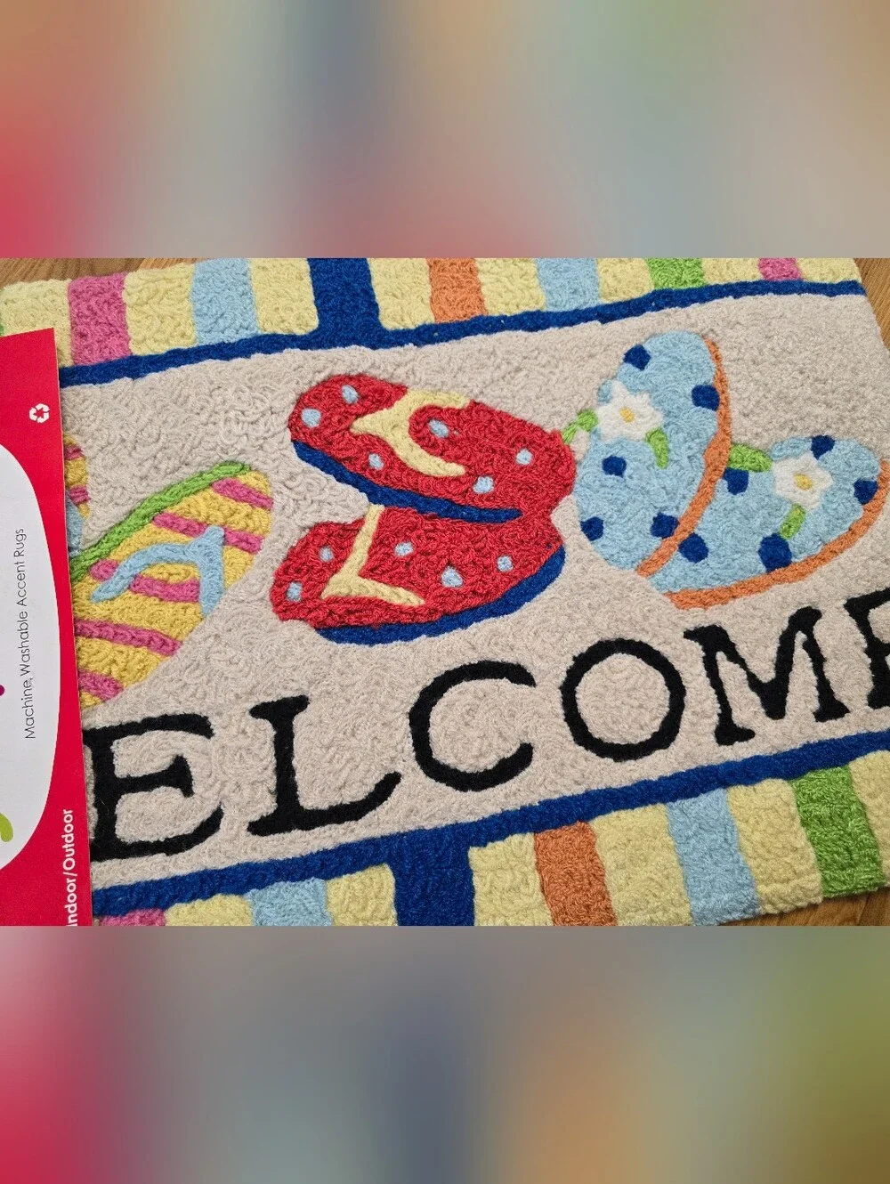 Jellybean 30x20 Flip Flop Welcome Mat Indoor/Outdoor Accent Rug Beach Summer Fun